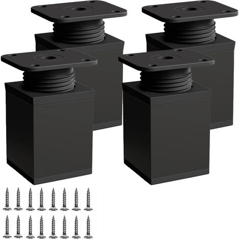 Lot de 4 pieds de meuble réglables, pieds carrés en alliage d'aluminium 40x100 mm, hauteur ajustable jusqu'à 20 mm, noir (1/5)