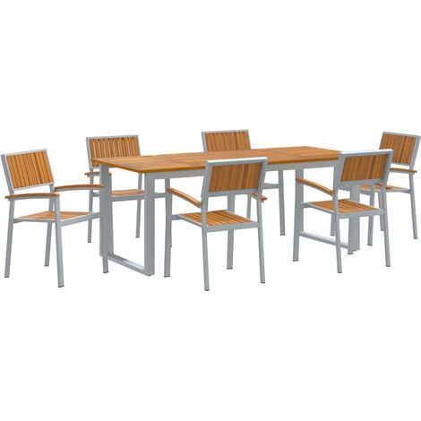 Maison Exclusive - Garten Essgruppe 7 pcs Grau Massivholz Akazie