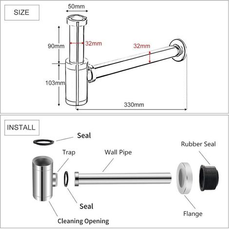 Siphon Universel pour Lavabo, Acier Inoxydable 1 1/4" x 32mm, Réglable, Siphon Métallique avec Bonde pour Salle de Bain. (1/5)