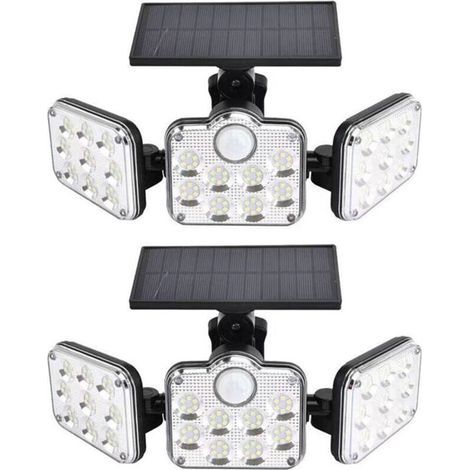 Lot de 2 projecteurs solaires extérieurs 138 LED 2200 lm avec télécommande, étanche IP65, 3 têtes réglables, grand angle 270°, lumière de sécurité sans fil pour garage, terrasse, porche, jardin (1/4)