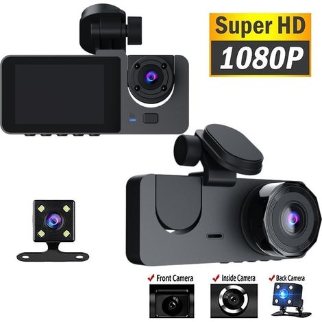 Y15 Triple-Lens Car DVR, High Definition 1080P, with Reversing Camera, Triple Recording - 128GB Card - Single Card