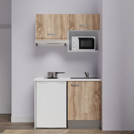 Kochnischen K02L-PT - 120 cm mit Arbeitsplatte und spüle - Holzfront - weiße Laminatplatte - schwarze Spüle (1/5)