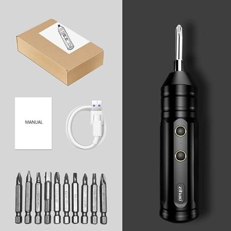 10-teiliges Elektroschraubendreher-Set, wiederaufladbarer Elektroschraubendreher für den Haushalt, Multifunktions-Schraubendreher-Set (schwarze Tinte) (1/3)
