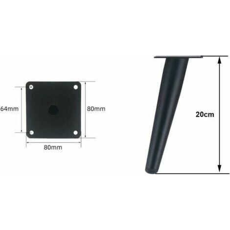 NALOOKAMIC Pied de meuble 4 pieds de table obliques,Pieds d'armoire en métal,Pieds de meubles de cône,Acier inoxydable,Noir peint 20cm de hauteur,Remplacement silencieux antidérapant pour canapés, Tab