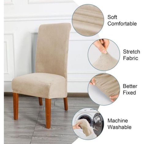 Lot de 2 Housses de Chaise, Velours Extensible, Dossier Haut XL, Lavable, Salle à Manger (1/4)