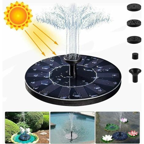 Pompa solare per fontana, 1,4 W 150 l/h, pompa ad acqua solare (diametro massimo 70 cm) + 6 ugelli, mini pompa solare per fontane decorative da giardino e laghetto (non richiede batterie o elettricità