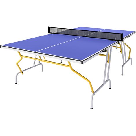 JSSEVN -Table de ping-pong pliante, comprenant 2 raquettes, 3 balles et un filet. Usage intérieur. Cadre en métal. Dimensions : 274 x 152 x 76 cm. Couleur : bleue. (1/5)