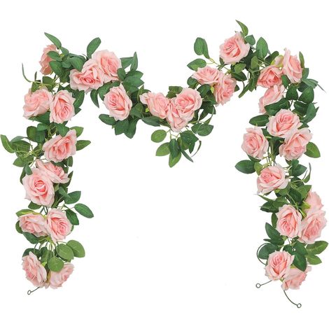 Lot de 3 Guirlande de Roses Artificielles, Rose, Total 6,0 m  Guirlande de Rose Fleurs, Suspendus Fleurs en Soie pour Décoration Arche de Mariage Maison Jardin Balançoire FêTe (1/5)
