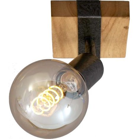 Spot, spot mural, lampe murale rétro, vintage, spot rotatif et pivotant, 1x E27, métal-bois, couleur : gunmetal, 100x103x90mm (LxWxA)- (1/5)