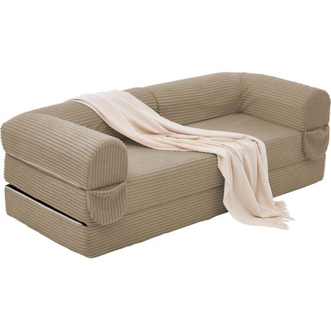 Sofá cama de 2 plazas en tejido efecto pana, convertible, color marrón (1/5)