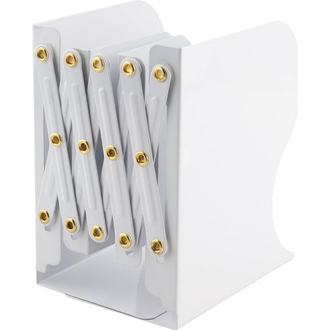Sujetalibros retráctil de metal ajustable, ideal para estudio, dormitorio y oficina (blanco)