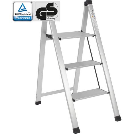Alu Trittleiter 3-stufig silber klappbar 150 kg Anti-Rutsch Trittflächen TÜV/GS Klapptritt (1/5)