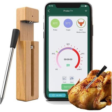 Termometro di carne wireless con Bluetooth applicazione, termometro, BARBECUE in acciaio inox forno a legna e grill, nero (1/5)