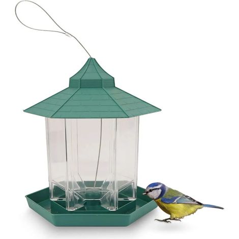 Vogelfutterspender, Vogelfutterspender für den Außenbereich, hängender Vogelfutterspender, große Kapazität, wasserdicht, sechseckig, für den Garten, zum Aufhängen von Wildvogelfutter (grün)