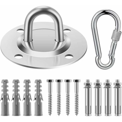 Ceiling Hook, SUS304 Stainless Steel Heavy Duty Hanging Hooks, 4 Fixing Screws for Concrete and Wood, Yoga, Hammock, Hanging Chair, Load Capacity Up to 400 kg