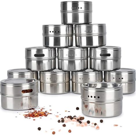 (12) Hochwertige magnetische Gewürzgläser aus Edelstahl mit transparenten Deckeln – leicht zu öffnen, robust und praktisch (1/5)
