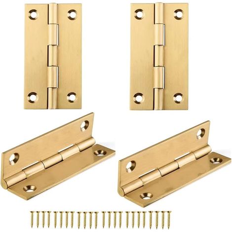 Lot de 4 charnière en laiton massif, petites charnières de porte pliantes pour meubles et armoires, avec vis de fixation dorées
