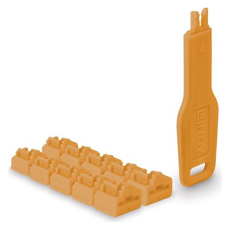 RJ45 PORT LOCKS ORANGE  10X + 1 KEY