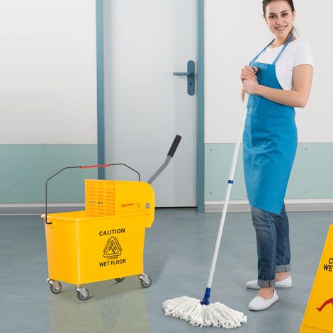 Chariot de ménage 60x27x70,5 cm en plastique jaune avec presse, pratique au quotidien – MEUBLIV (1/5)
