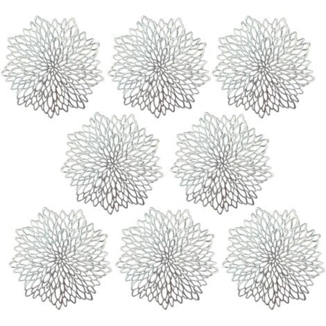 BUNTHAUS Sets de Table, PVC Lot de 8 Sets de Table Tapis de table Décor Lavables Tapis de Sous-verres Isolants Creux Résistants à la Chaleur Tapis de Table en PVC Résistant, Argenté (1/5)