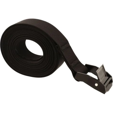 Correa de sujeción de 25 mm x 250 cm con hebilla autoblocante, color negro, capacidad de carga de 250 kg, fabricada en poliamida. (1/4)