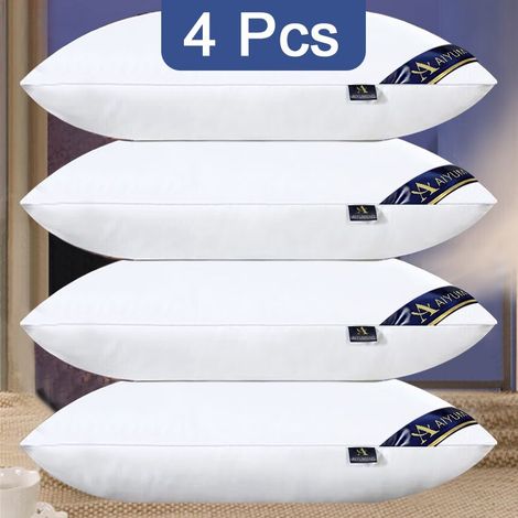 Lot de 4 grands oreillers d'hôtel cinq étoiles, soutien cervical, pour un sommeil optimal. 2 paires d'oreillers blancs pour adultes, idéaux pour la maison, les dortoirs d'étudiants...-AquaForge (1/5)