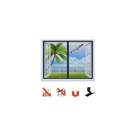 Moustiquaire Fenêtre Magnétique, Auto-Adhésif Rideau en Maille Moustiquaire Porte Magnétique, Fermeture Automatique, pour Fenêtre Portes-Black-A 47x47inch(120x120cm) Moustiquaire de fenêtre