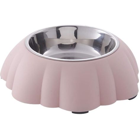 Gamelle en acier inoxydable forme citrouille anti-renversement pour petit animal, nourriture et eau – Dimensions 21,5 x 6,5 cm, rose–DELKEVIC