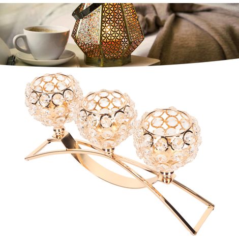Candelabro de cristal de 3 brazos, resistente al viento, estilo europeo, estable, con lujoso acabado dorado, ideal para bodas, fiestas y Nochevieja. (1/5)