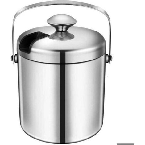 Seau À Glace - Acier Inoxydable 304 - Double Paroi - Avec Couvercle Et Pince À Glace - 1,3 L (1/4)