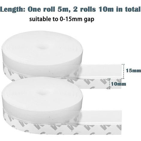 Lot de 2 bandes d'étanchéité en silicone 10 m25 mm, joint autocollant pour porte et fenêtre, joint transparent pour bas de porte, anti-poussière, résistant aux intempéries, insonorisant – 10 m