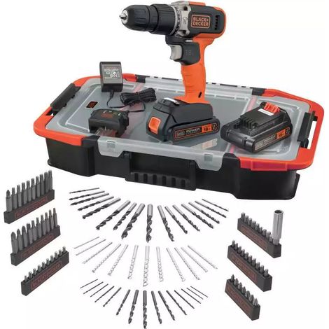 Black+Decker Trapano Avvitatore Percussione 18V con 100 Accessori e Valigetta (1/4)
