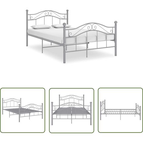 Lit métal - vidaXL Cadre de lit sans matelas gris métal 120x200 cm - Lit robuste (1/5)