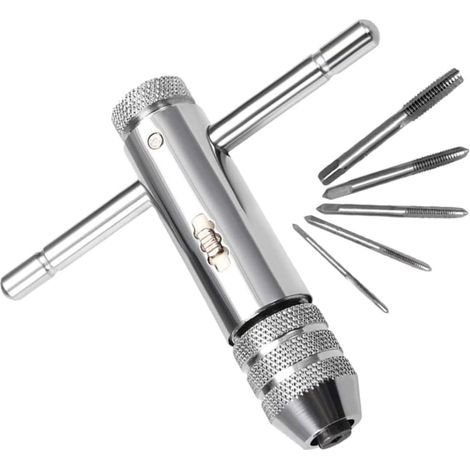 Clé à Cliquet Réglable à Poignée en T pour Taraud M3-m8, Acier 1 Set, Finition Argenté, Maintien des Alésoirs et Petits Outils, Usage Maison et Entretien Vélo Voiture (1/5)