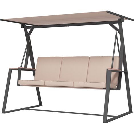 Balançoire de jardin 3 places avec auvent solaire résistante intempéries beige noir (1/5)