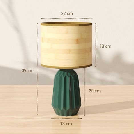 Lampe de table style rétro avec pied en céramique et abat-jour en lin pour chambre, 40 W, vert et bois naturel (1/5)