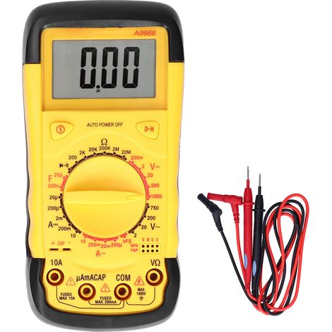 Digitales Multimeter A9988 mit Überlastschutz, Strom- und Kapazitätsmessung sowie automatischer Abschaltung. (1/5)