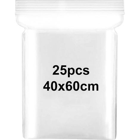Pack of 25 Large Transparent Cellophane Bags with Zip Closure Plastic Bags for Clothes, T-Shirts, Trousers, Storage, 40 x 60 cm (1/5)