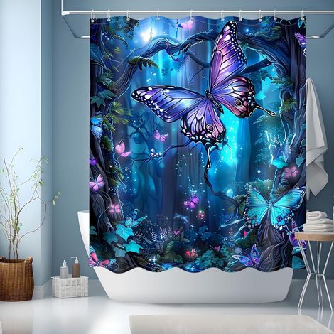 Duschvorhang Blau Motiv 150x180 Bunt Wasserdicht Trocknend inkl. 12 Ringe (1/5)