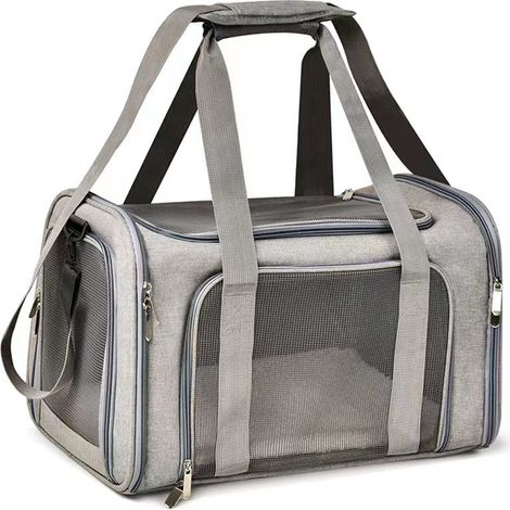 Sac de transport pliable pour chats et petits chiens jusqu'à 5 kg, sac portable pour animaux de compagnie, modèle M, gris, étui de transport pratique pour les voyages et les déplacements (1/5)