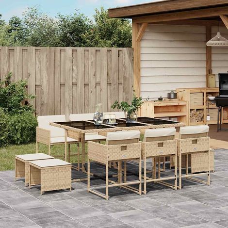 11-tlg. Garten-Essgruppe mit Kissen Beige Poly Rattan (1/5)