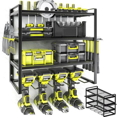 Étagère de rangement de garage 4 niveaux – Organisateur mural robuste pour outils électriques, tournevis, clés et perceuses