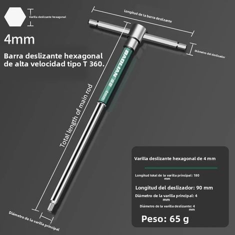 Clé hexagonale en T multifonctionnelle (4 mm) en acier inoxydable avec roulette hexagonale coulissante haute vitesse (1/5)