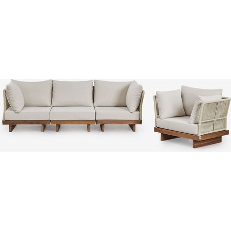 Ensemble de salon avec canapé modulaire 3 pièces comprenant 2 fauteuils d'angle et un fauteuil en bois d'acacia Dailin SKLUM (1/5)