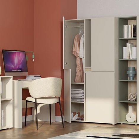 Armario Grande Lidasone, Ropero Dormitorio 5 Estantes, Perchero, Puertas Abatibles, 100x184h cm Beige (1/3)