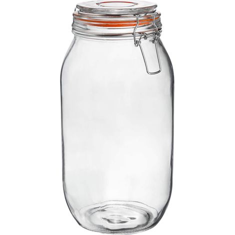 Pot en verre rond 2000 ml, couvercle à clip métal, 4 joints couleur (1/5)