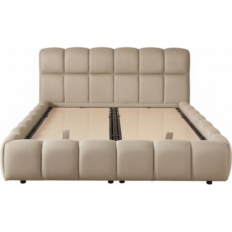 ARIONA - Lit double en tissu taupe avec coffre 140x190 cm