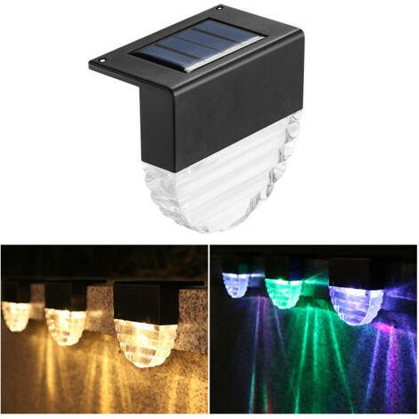 Solarbetriebene Stufenleuchte, 4 Stück Solar-Terrassenleuchten IP65 wasserdicht mit Auto-Ein/Aus, warmes Licht und Farblicht, Beleuchtung für Treppen, Zäune, Außengartendekoration (1/5)