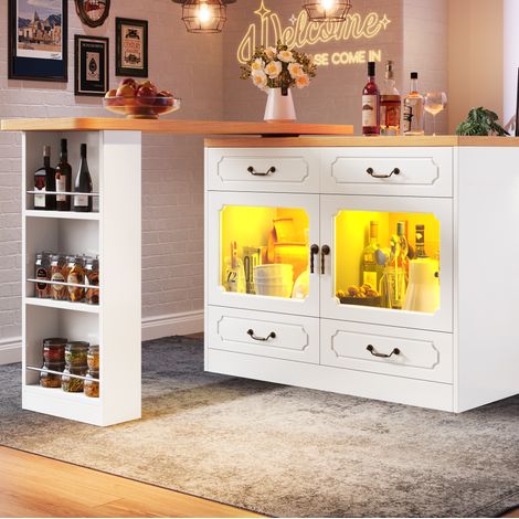 Mesa de bar extensible 135-203x39x92,8 cm de MDF blanca con almacenaje FloraGrace (1/5)