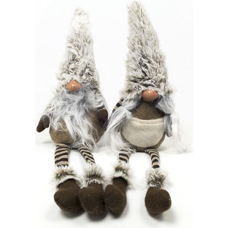 Coppia Gnomi Marroni Seduti Fermaporta Decorativi Con Gambe Molli Altezza 41 cm (1/3)
